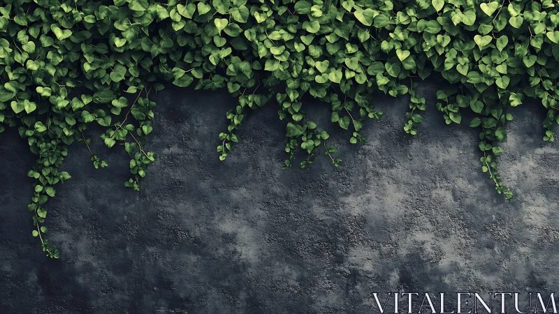 Trailing green vines soften a dark concrete textured wall