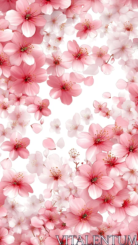 Delicate Pink Cherry Blossoms Cascading Across White Space.