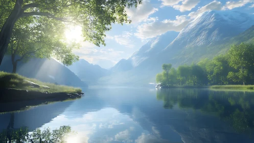 Morning light drifts gently across this glassy mountain lake