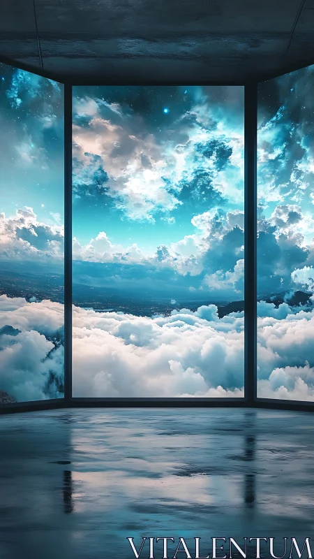 Panoramic observatory overlooking luminous celestial cloudscape