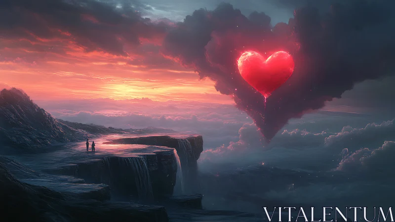 Glowing Heart Cloud Above Clifftop Lovers at Sunset.
