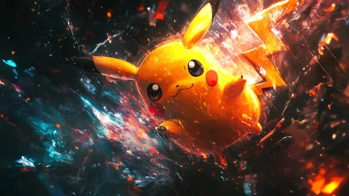 Electric joyride with Pikachu in a swirling cosmic storm.