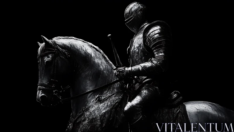 Armored mounted knight is rendered against black background