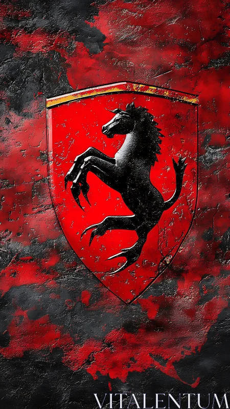 Prancing horse shield on distressed red black background.