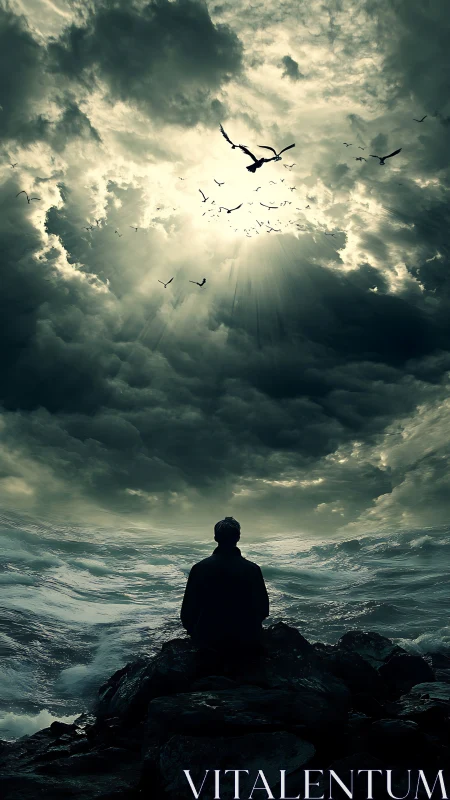 Stormlit horizon invites a lone soul toward distant light