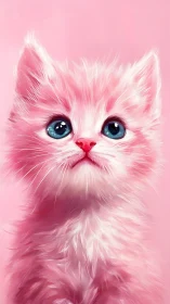 Pink and white feline portrait rendered with digital painting techniques and luminous ocular detail