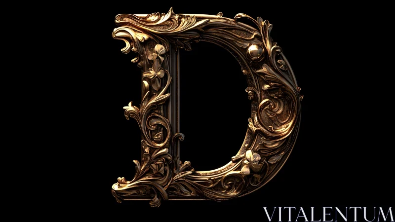 Ornate golden letter D with intricate floral baroque details.