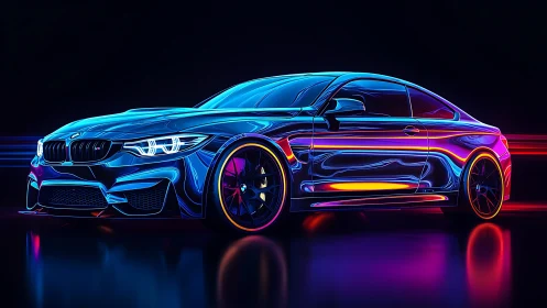 Neon street racer bathed in liquid light and electric speed.