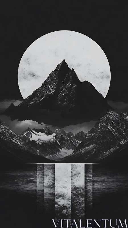 Lunar-occluded alpine massif with mirrored axial pillars.