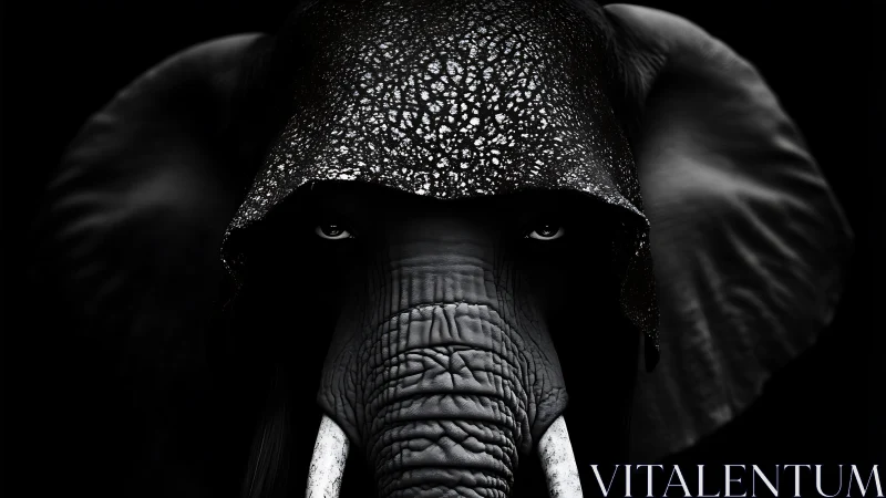 Midnight elephant sentinel watches from a glittered hood