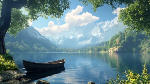 High-fidelity alpine lake render with global illumination and DOF