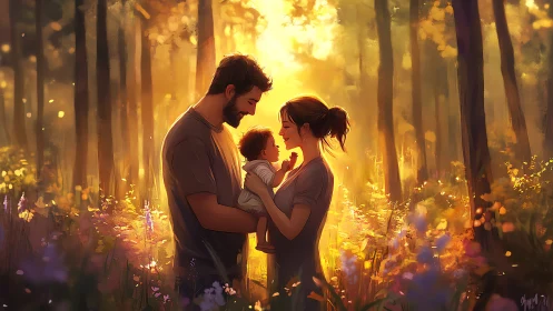 Luminous Family: Three Hearts Glowing in the Golden Forest.