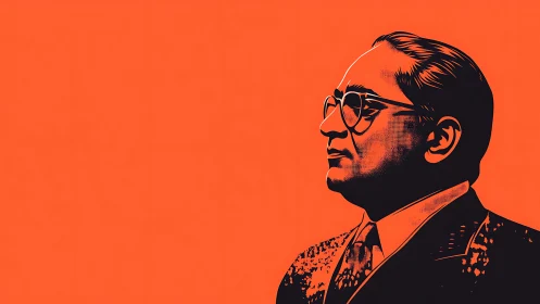 Profile illustration of dignified man on vivid orange field.