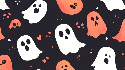 Playful pastel ghosts float in a cute Halloween night sky