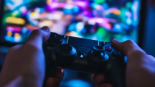 Gaming Controller in Neon Environment.