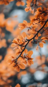 Autumn foliage with backlit branch and blurred bokeh background.