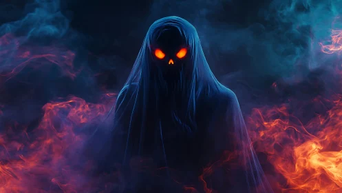 Spectral wraith figure with fiery bicolor smoke and glowing eyes
