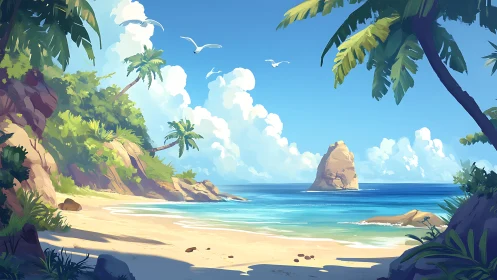 Tropical Archipelago Landscape with Monolithic Rock Formation