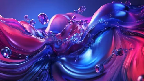 Neon silk waves collide with crystal droplets in cosmic bloom.