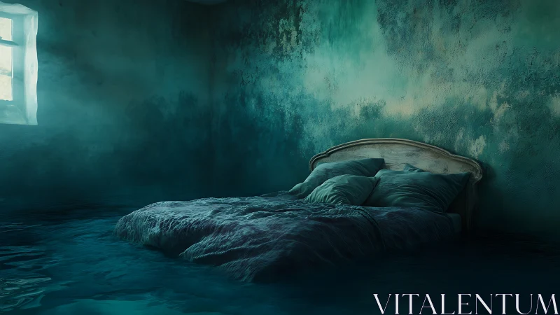 Submerged bedroom interior renders an oneiric aquatic atmosphere