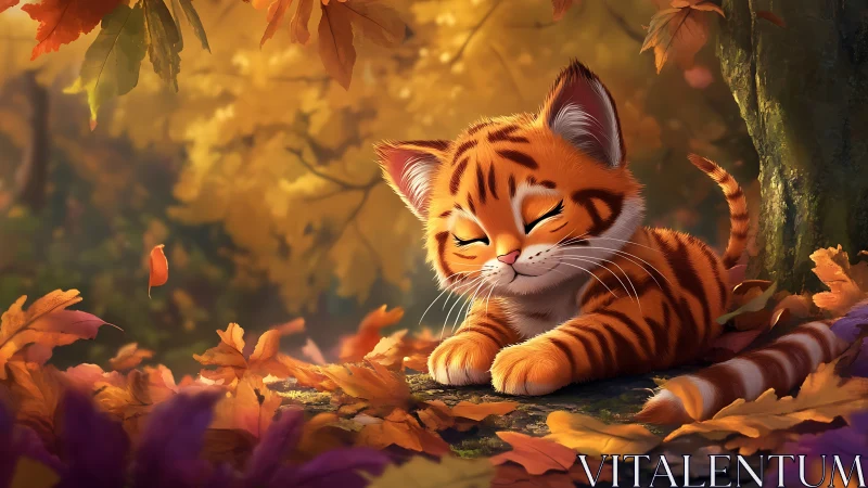 Autumn forest kitten rendered in warm cinematic lighting.