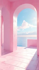Pink coastal arcade uses soft global illumination and planar reflections