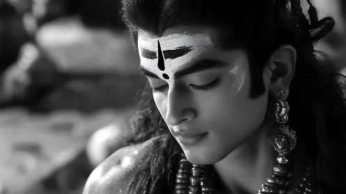 Serene young ascetic closes his eyes in meditative devotion