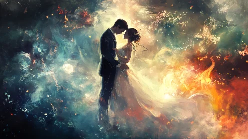 Luminous Romance: Two Souls Merged in Cosmic Light