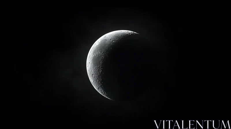 Crescent moon reveals rugged cratered limb in deep black space