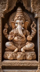 Intricately carved Ganesha relief with high-relief iconographic detailing
