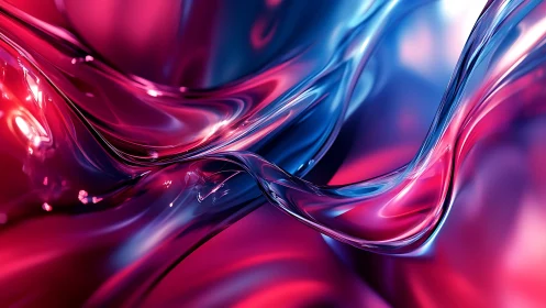 Liquid glass waves flow through neon pink and blue light