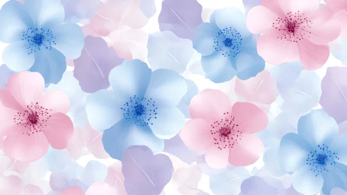 Soft-focus gradient floral pattern renders translucent pastel blooms