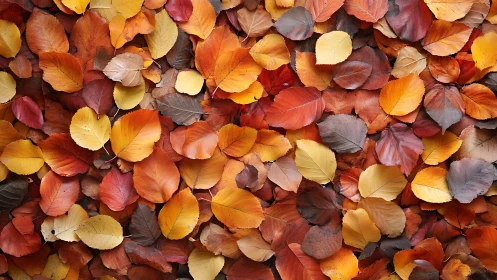 Rustic tapestry of overlapping autumn foliage colors.