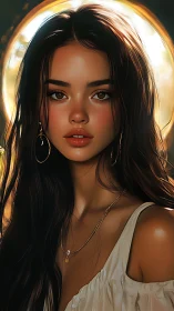 Sunlit digital portrait with halo backlight and warm tones.