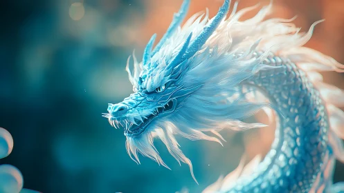 Iridescent cyan dragon rendered as fluid 3D serpentine form.