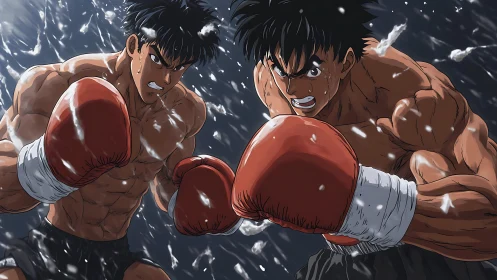 Boxing Athletes in Combat - Anime Action Scene.