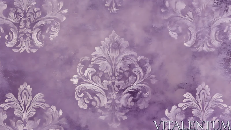 Lavender damask surface with repeating ornamental motifs.