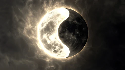 Celestial yin yang moon forging luminous cosmic balance.