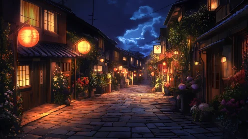 Lantern-lit Japanese alley captures quiet summer night glow