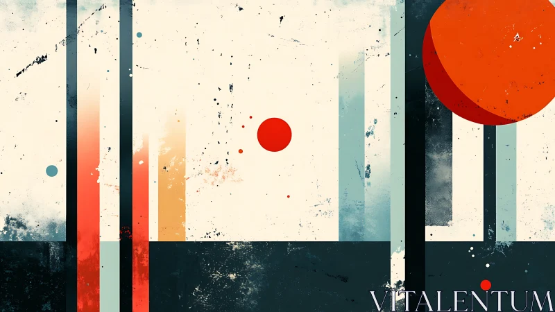 Geometric abstraction with vertical bands and solar disks.