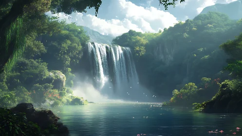 Tranquil jungle waterfall welcoming you into calm wonder.