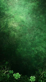 Textured emerald wall with botanical clover border design.