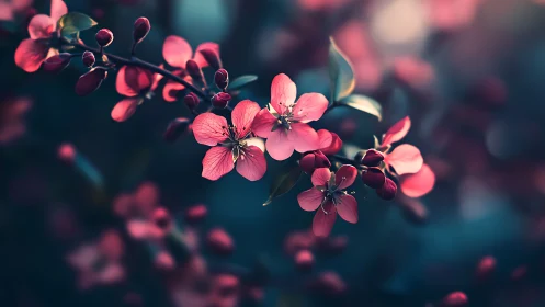 Pink Cherry Blossoms in Soft Focus: Botanical Macro Study.