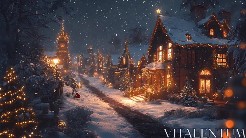Snowlit village quietly hums beneath golden Christmas glow