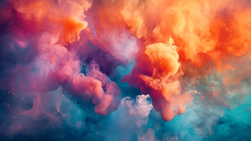 Colorized volumetric clouds form diffuse abstract composition