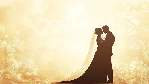 Golden vow silhouettes bloom in a dreamy floral haze.