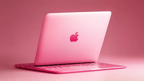 Monochrome pink laptop in controlled gradient studio light.