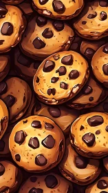 Chocolate chip cookies rendered with dimensional shading and depth.