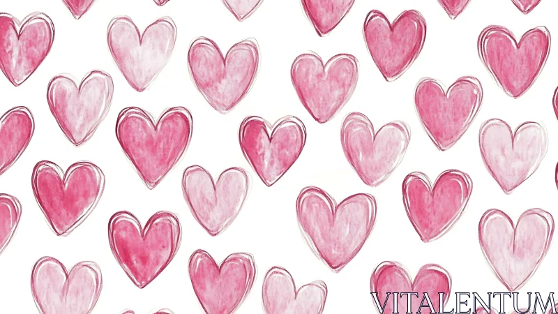 Watercolor Heart Pattern with Organic Stencil Outlines