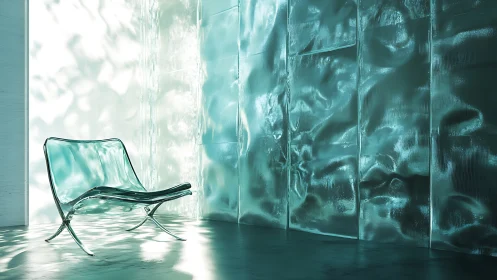 Transparent modern lounge chair in glossy teal room.